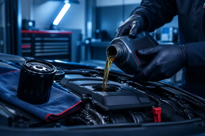 Cambio de aceite y filtro en el motor de un coche